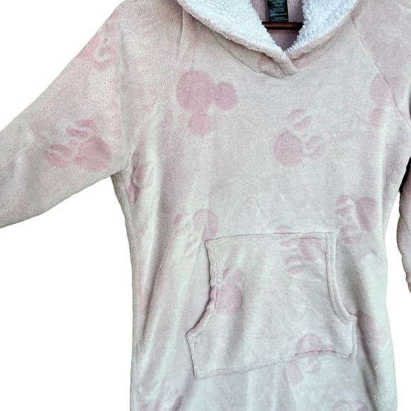 Disney Pajama Sherpa Hoodie Women XS Pink Pajama Pullover Robe Cover Mickey Ears - Picture 2 of 13